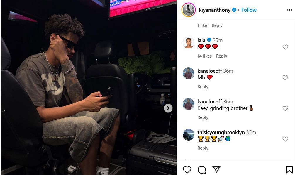 La La Anthony reacts to son, Kiyan Anthony's latest IG post. Image via @kiyananthony